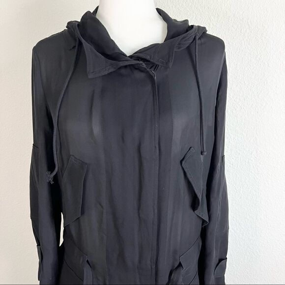 ALC Black Silk Sheer Long Sleeve Hood Full Zip Hobo Lagenlook Utility Jacket - Picture 6 of 10